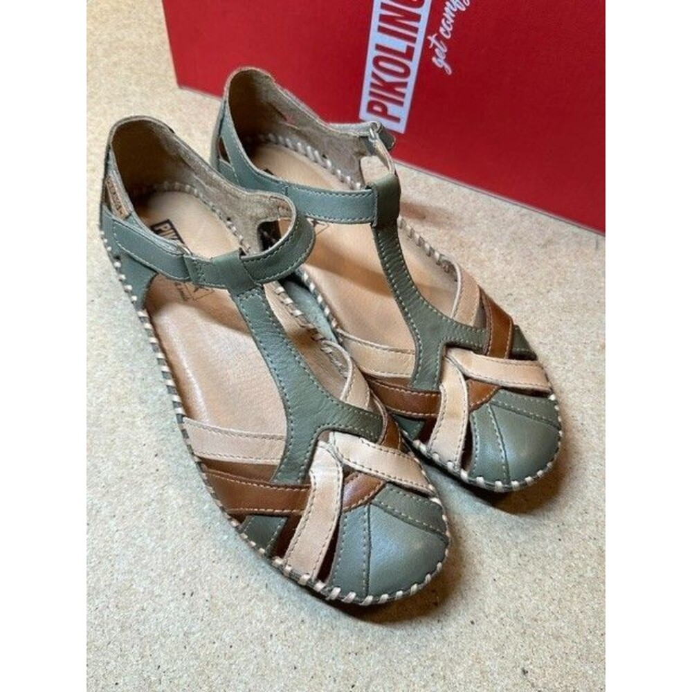 NIB Pikolinos P Vallarta 100% Leather Sandals Womens 37 US 6.5-7 Sage Green BoHo